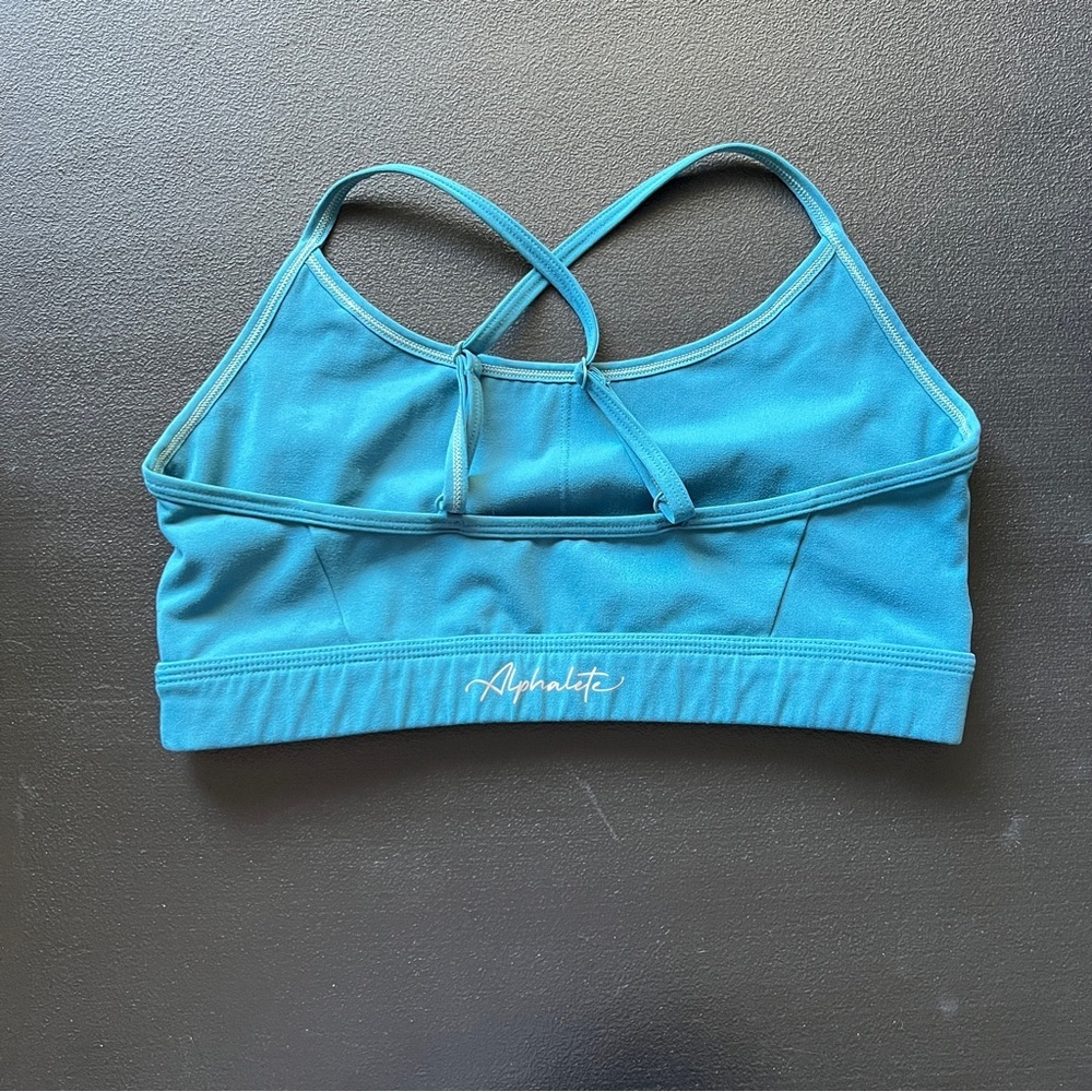 Alphalete Sports Bra Blue Criss Cross Back Teal Activewear Women’s Gym Workout - Picture 2 of 4